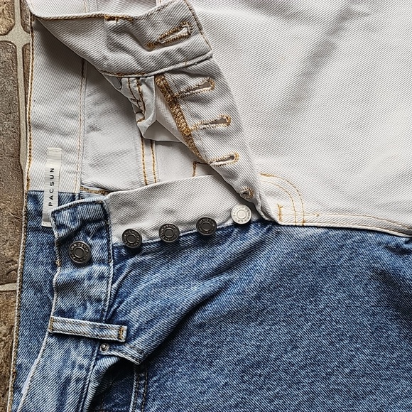 PacSun Eco White Two-Tone High Waisted Button Straight Leg Ankle Jeans  Sz 22 - Picture 8 of 11